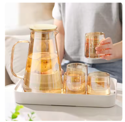 SET DE JARRA Y POCILLOS VIDRIO JARRA 1.5